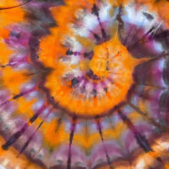 Halloween Tie Dyed T-shirt - Orange Purple - Handmade - Men's Women's 2XLarge - Picture 5 of 12